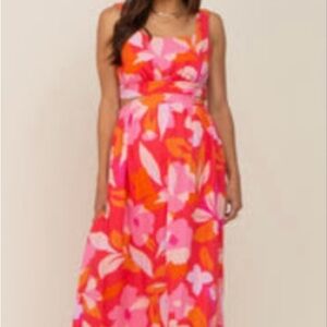 Fucshia Floral Cut Out Back Maternity Dress